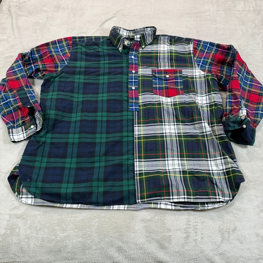 Polo Ralph Lauren Mens 2XB Multi Plaid Patchwork Button Down Shirt Long Sleeve